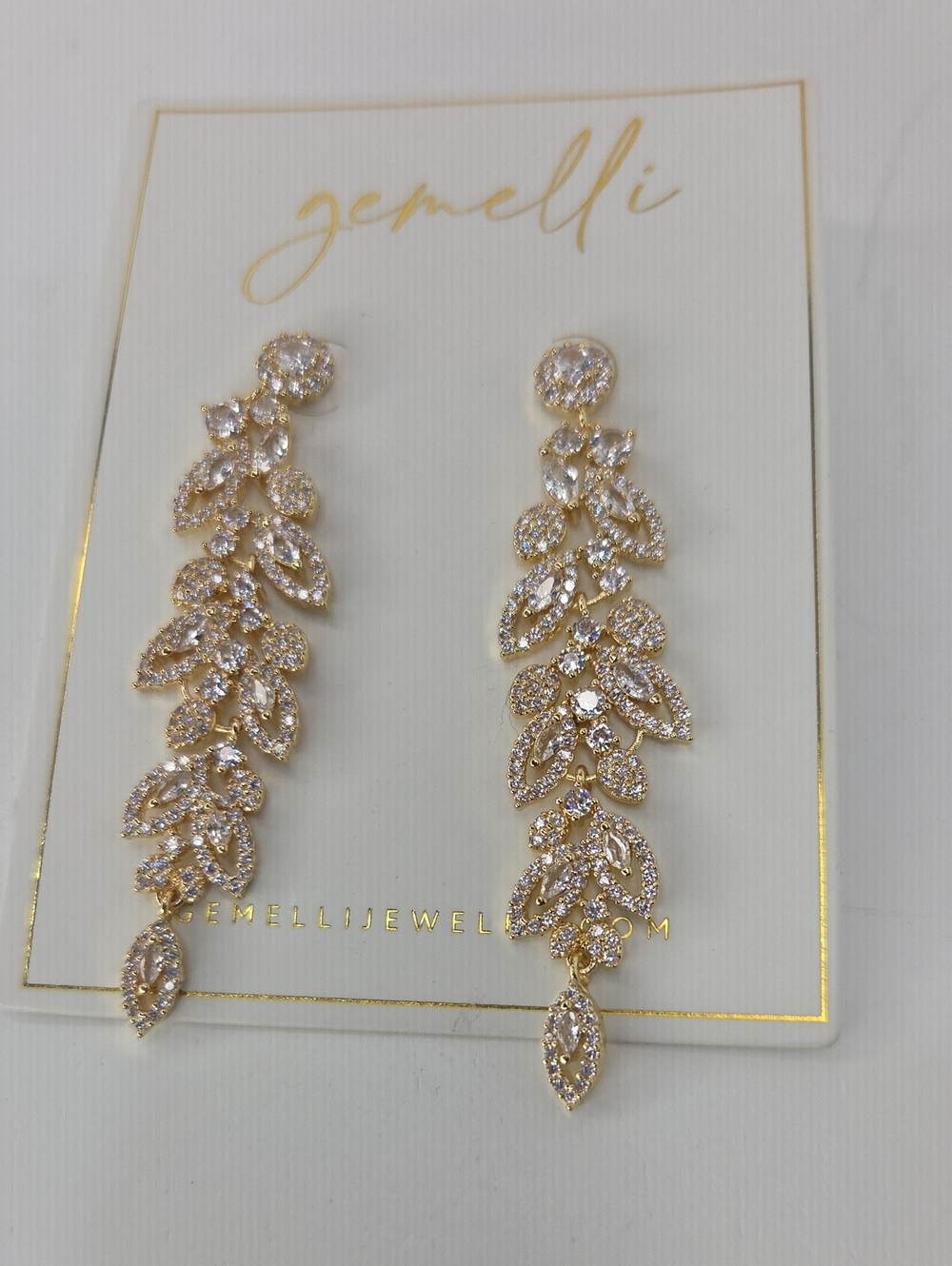 Gemelli Gold Leaf Crystal Drop Earrings - Gold